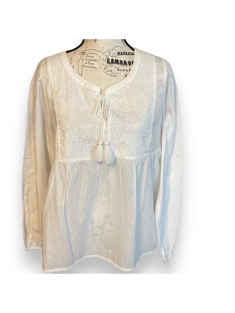 Lucky Brand Peasant Top Embroidered Cotton White Size M New